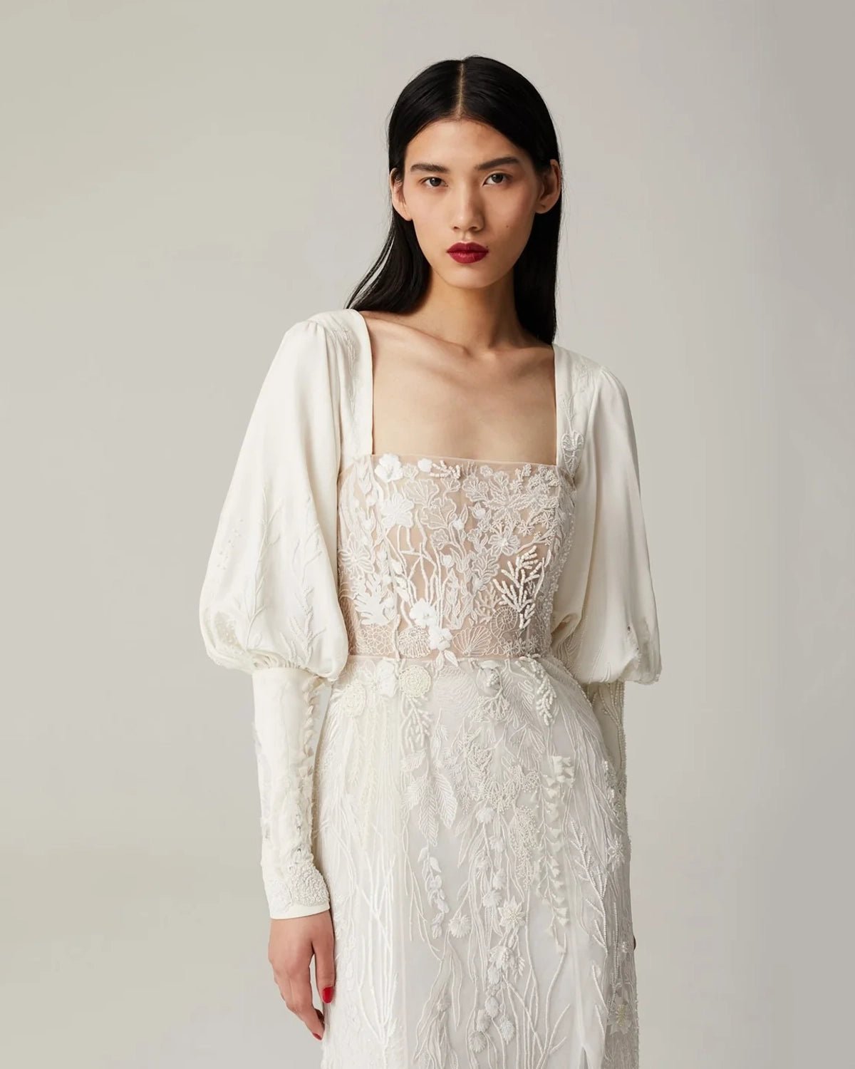 hermione-de-paula-Seascape Straight Bodice Gown | Moonlight White-botanical-couture