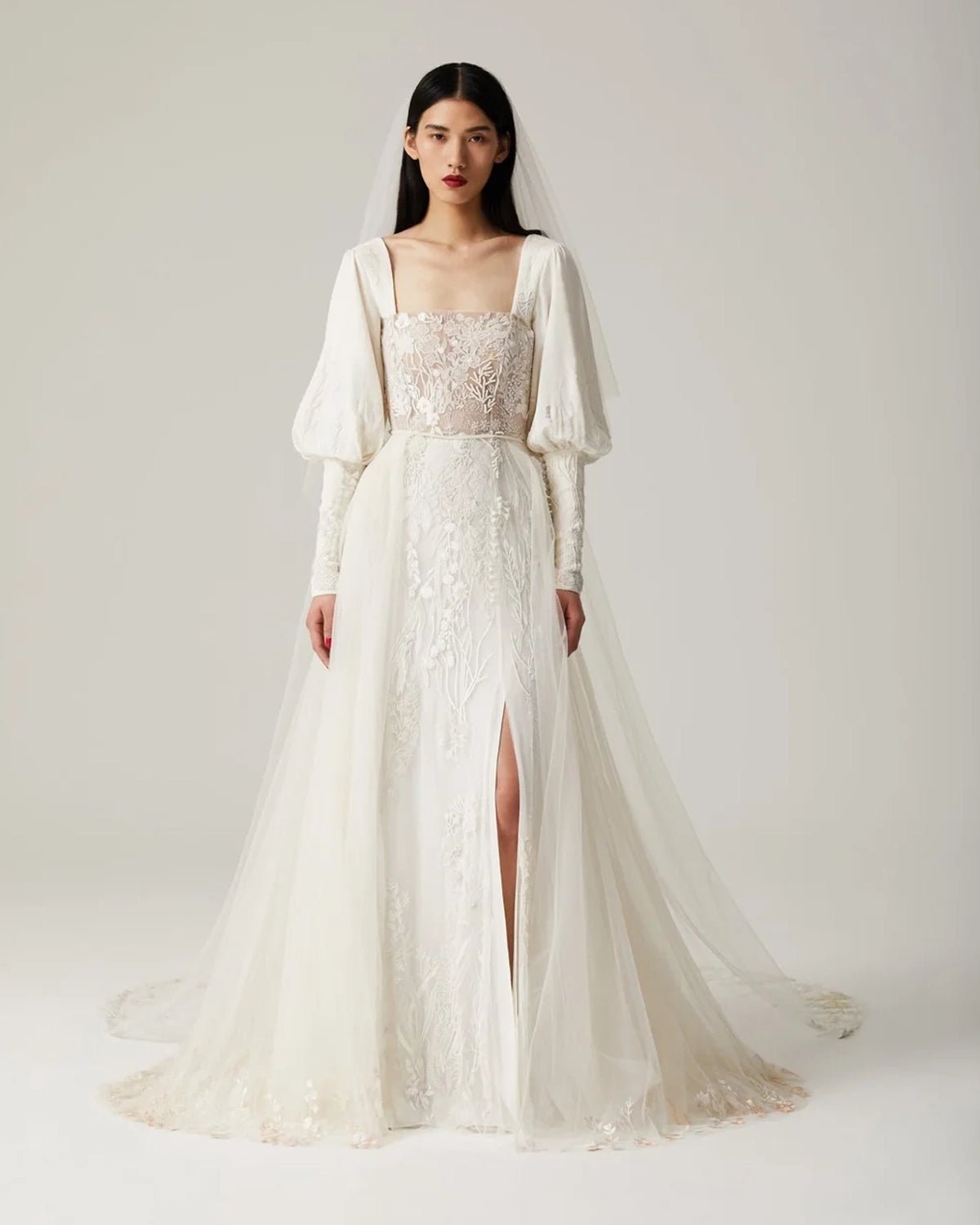 hermione-de-paula-Seascape Straight Bodice Gown | Moonlight White-botanical-couture