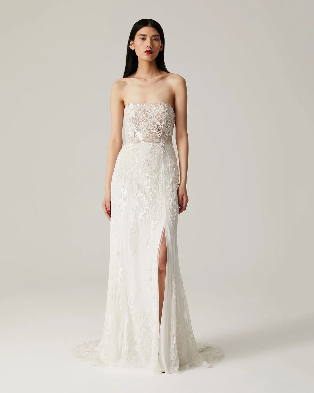 hermione-de-paula-Seascape Straight Bodice Gown | Moonlight White-botanical-couture