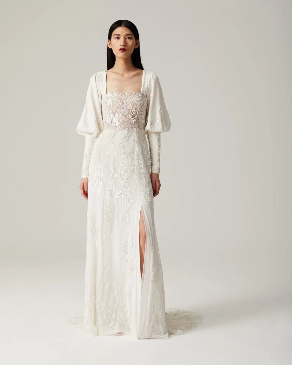 hermione-de-paula-Seascape Straight Bodice Gown | Moonlight White-botanical-couture