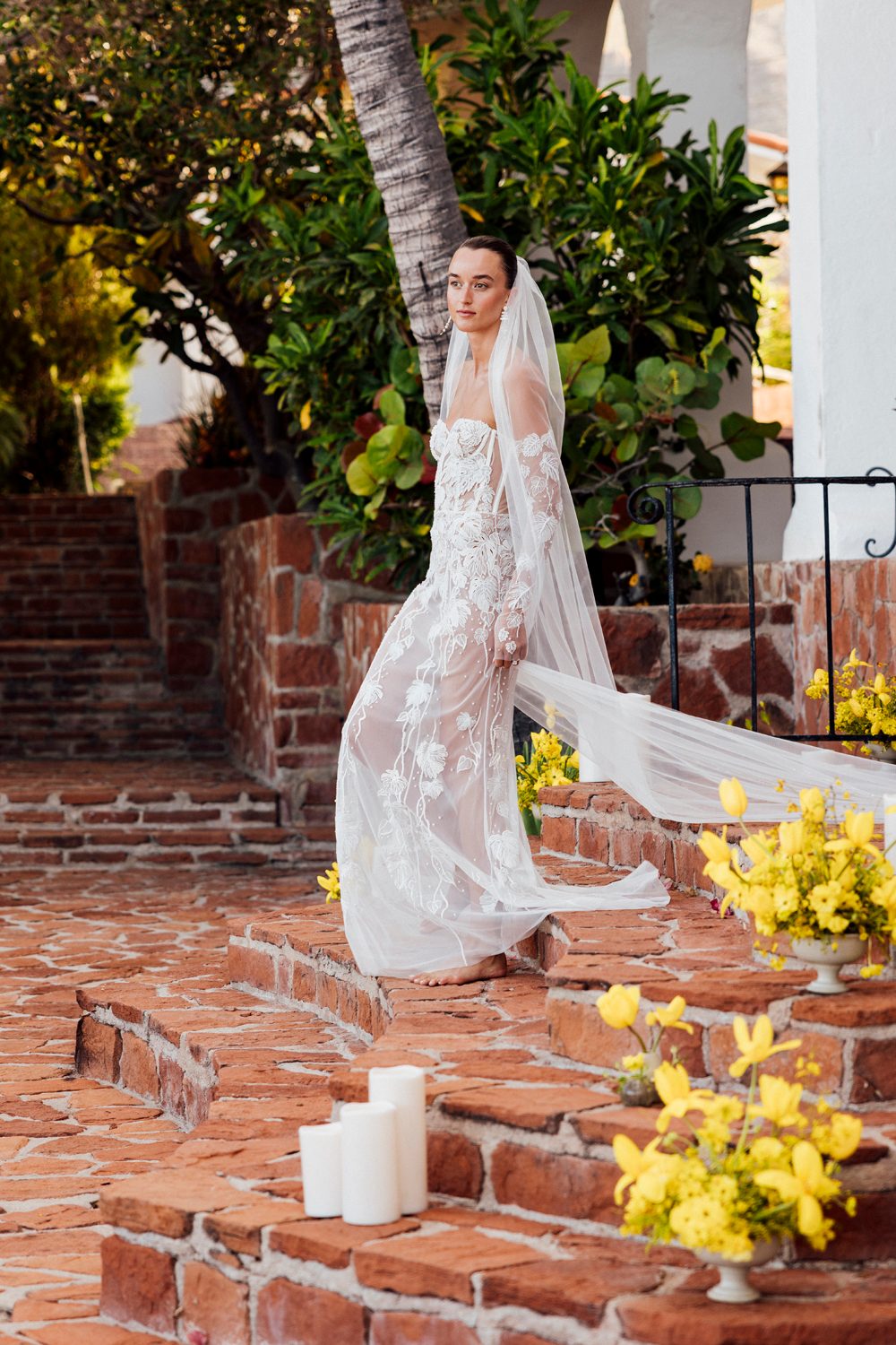Hermione de Paula bride Sophia wearing the Monstera Eclipse couture wedding gown with Monstera vine gloves and a custom Monstera vine cathedral veil - photo 7