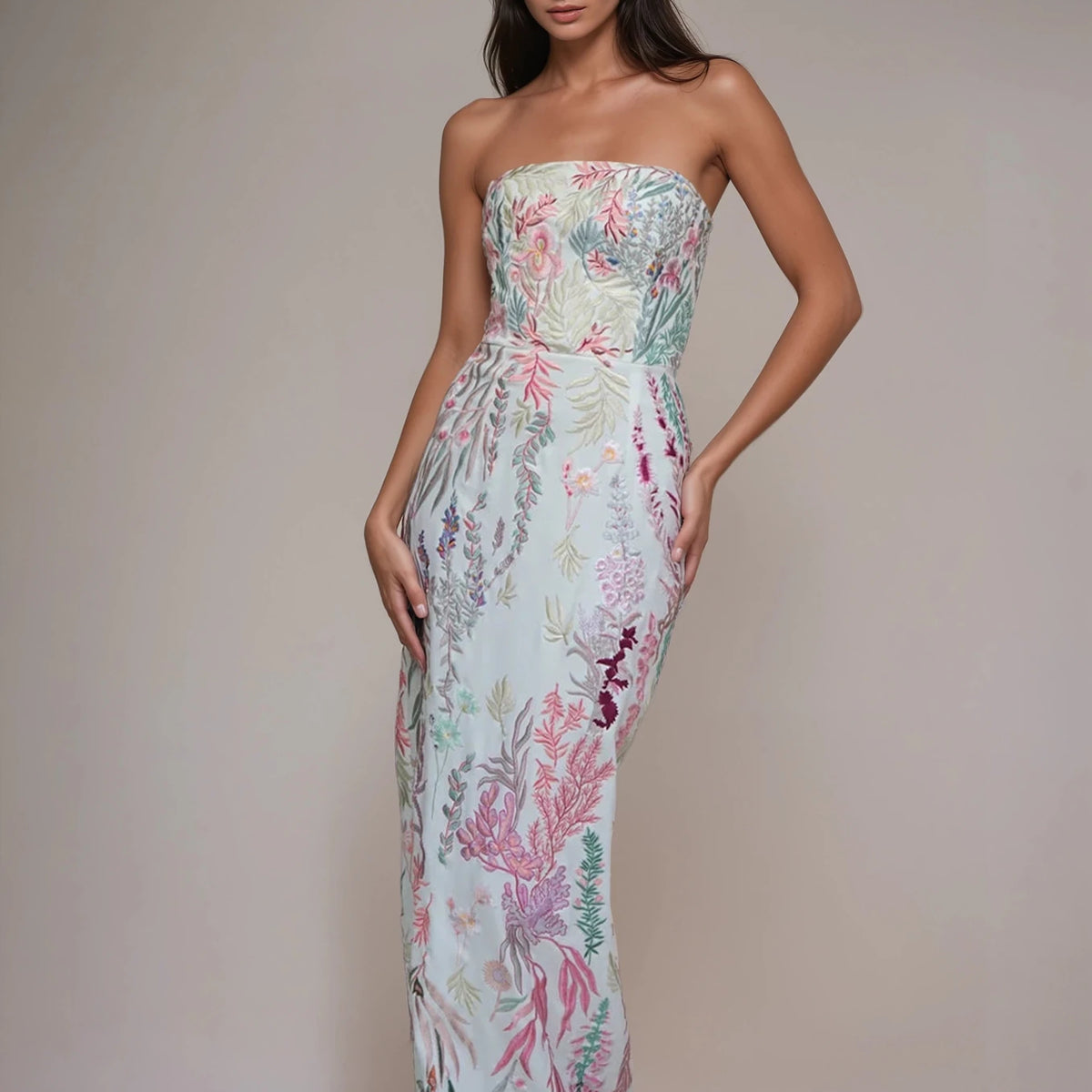 Underwater Wildflower Bustier Crepe Column Gown Blush | Hermione de Paula Underwater Wildflower Bustier Crepe Column Gown Blush | Hermione de Paula