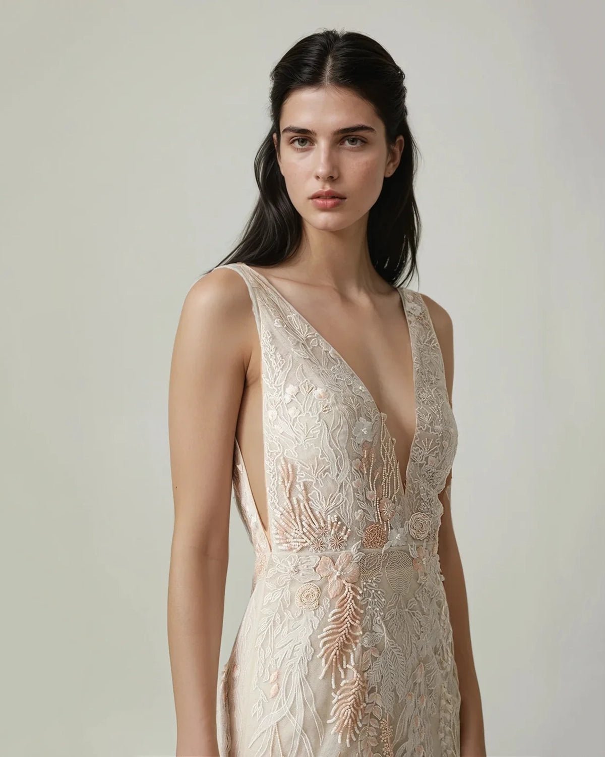 hermione-de-paula-Underwater Wildflower Illusion V Front Tulle Mini Dress | Seashell Blush-botanical-couture
