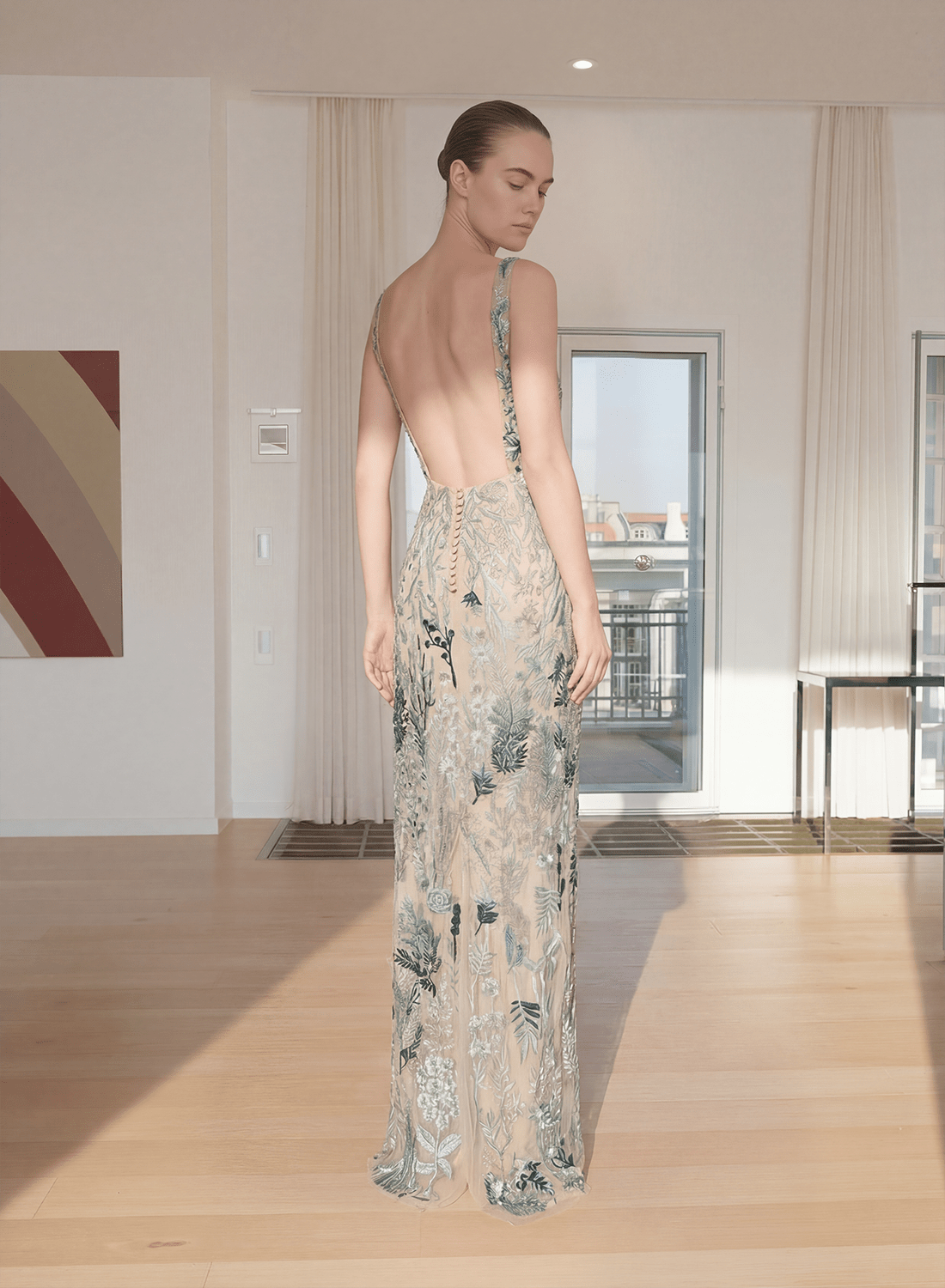 Underwater Wildflower Illusion V Front Tulle SL Gown Sea Glass Green