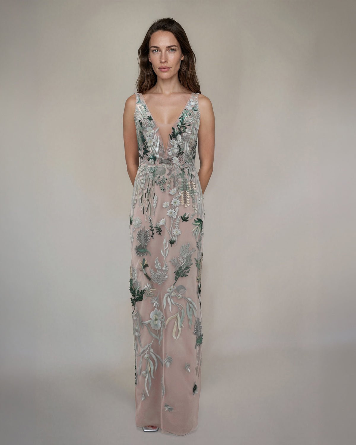 hermione-de-paula-Underwater Wildflower Silk Lined Column Gown Sea Glass Green-couture-bridal-ready-to-wear