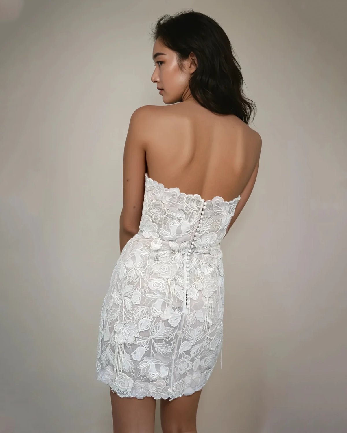hermione-de-paula-Wild Rose Pearl Beaded Tassel Mini Gown | Floral White-botanical-couture