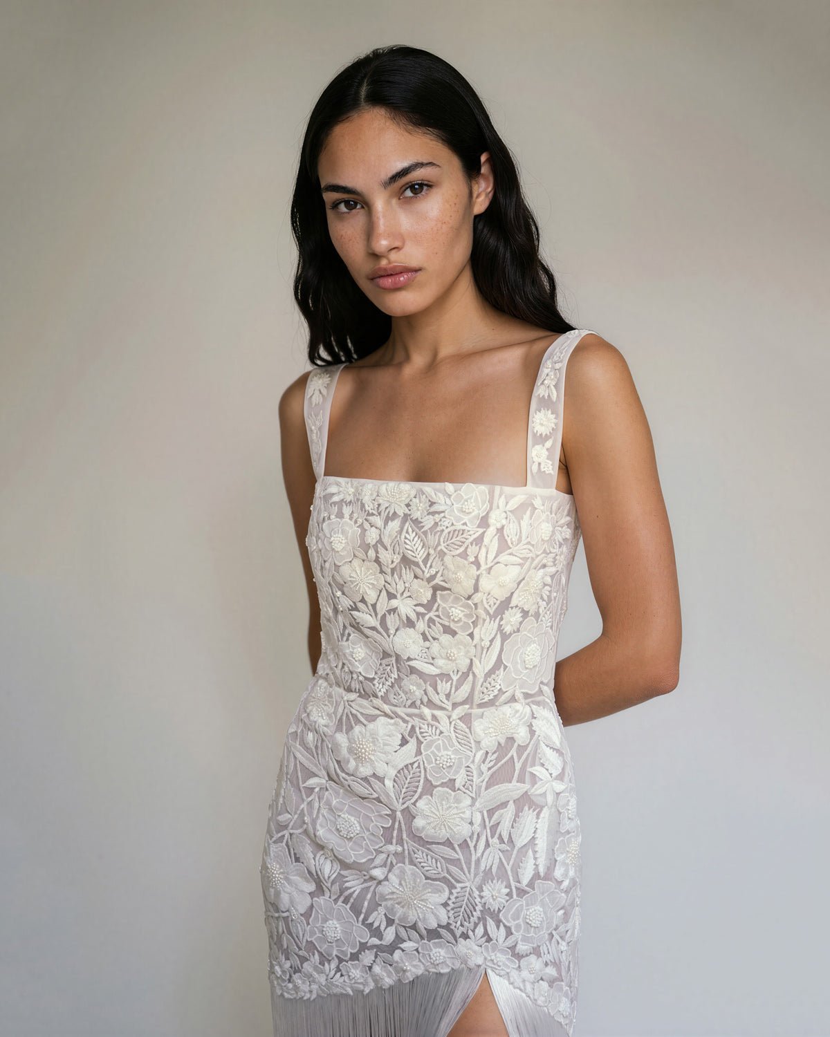 hermione-de-paula-Wild Rose Square Neck Tassel Mini Gown Floral White-couture-bridal-ready-to-wear