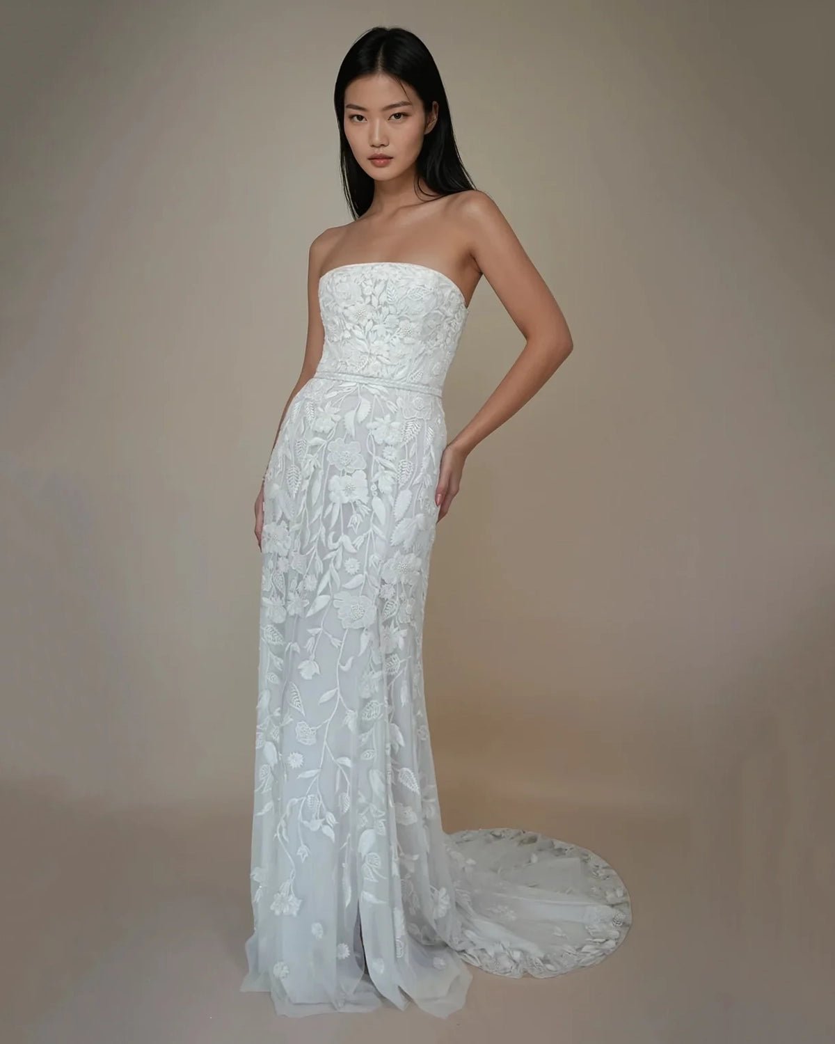 hermione-de-paula-Wild Rose Tulle Bustier Gown | Floral White-botanical-couture