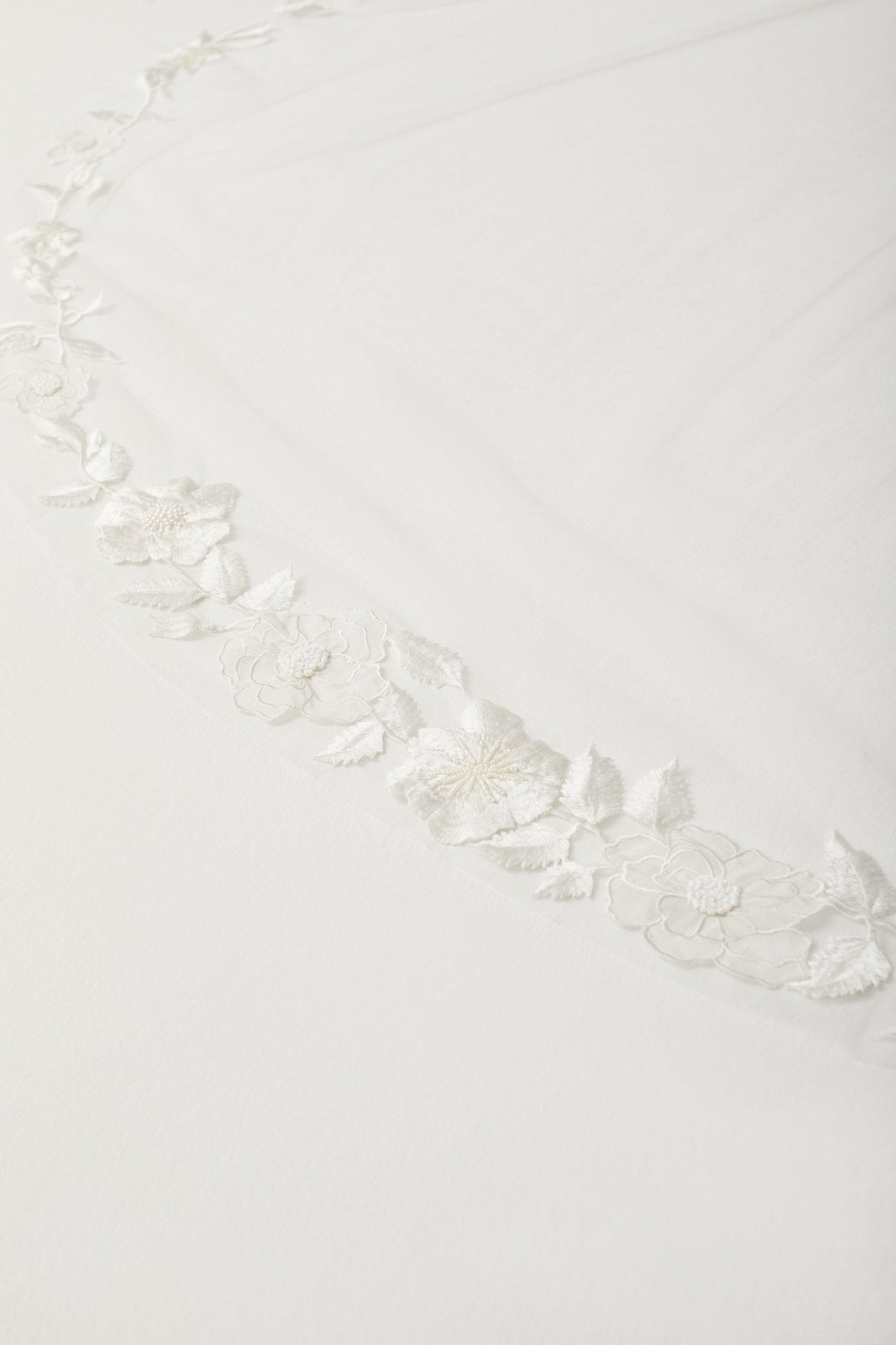 hermione - de - paula - Wild Rose Vine - Abbey Wide Hand Embroidered Veil 'Floral White' - botanical - couture