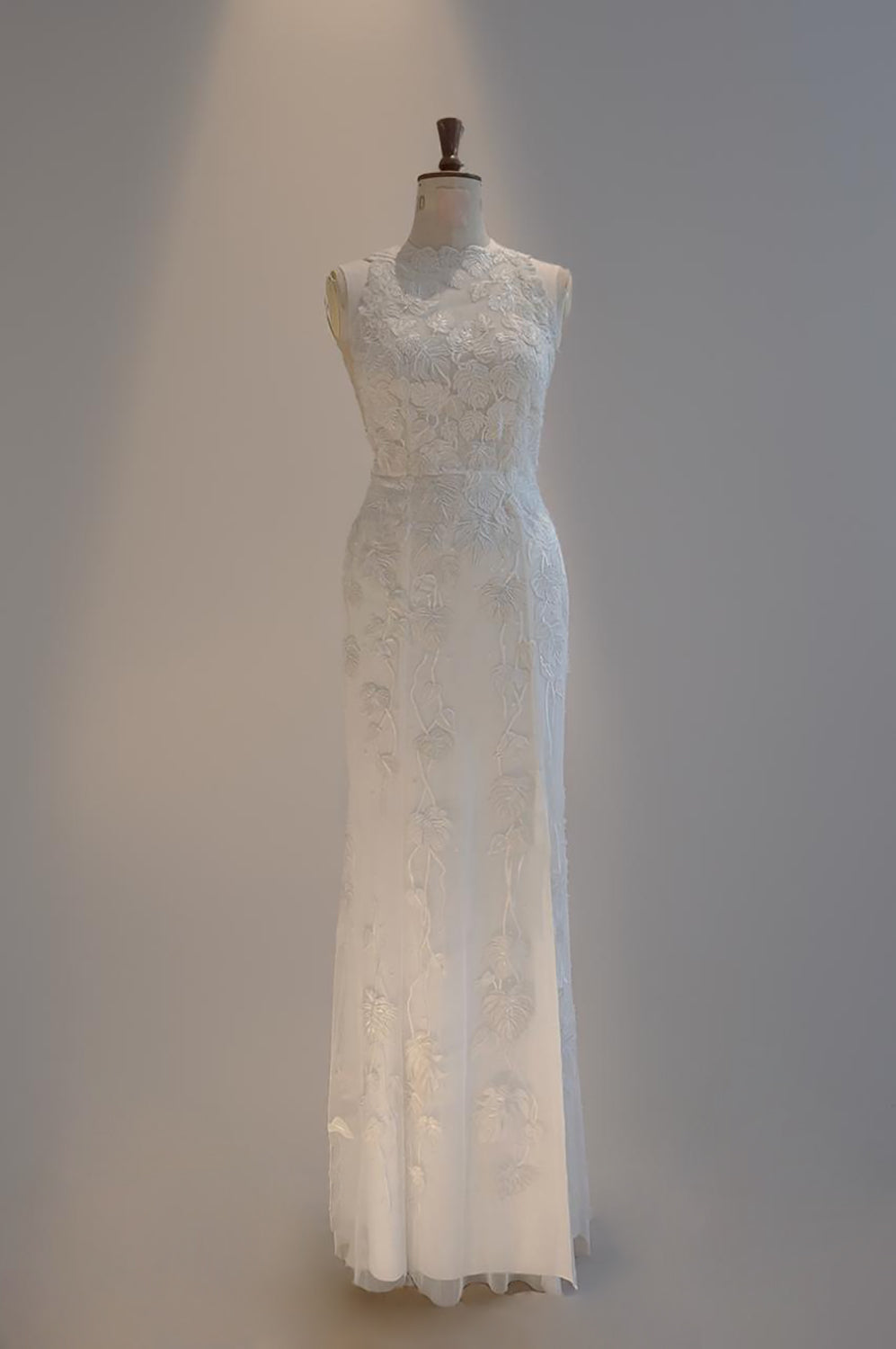 Monstera Racer Neck SL Gown Floral White