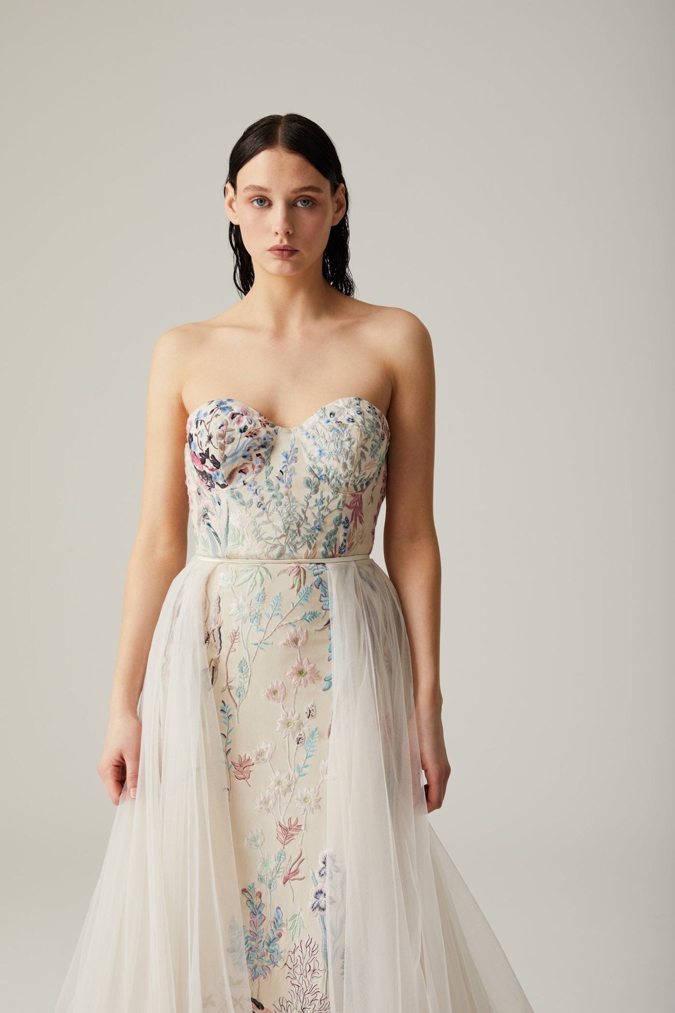 hermione - de - paula - Archive Open Panel Overskirt with Crin Tape in Oyster Shell - botanical - couture