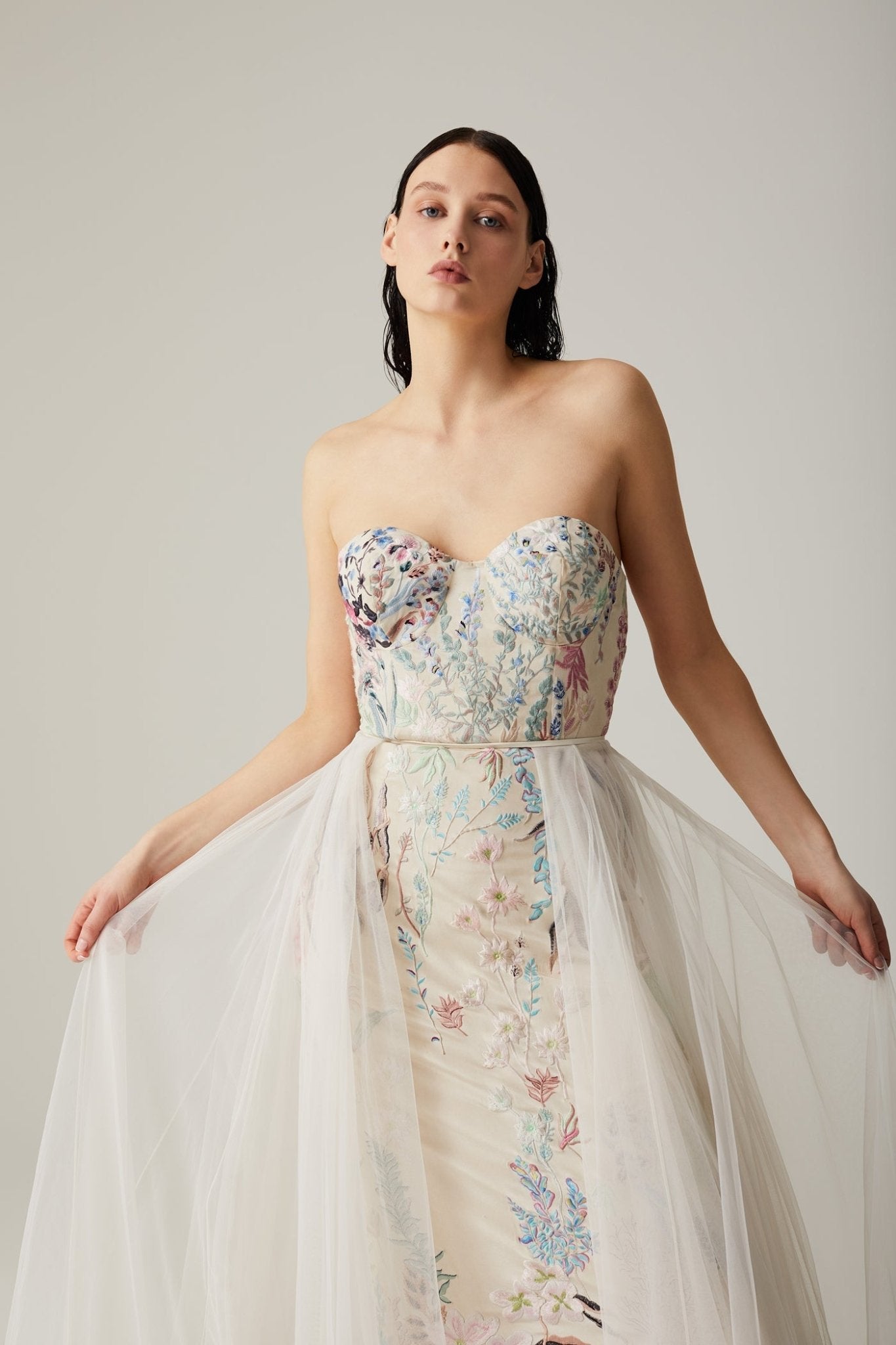 hermione - de - paula - Archive Open Panel Overskirt with Crin Tape in Oyster Shell - botanical - couture