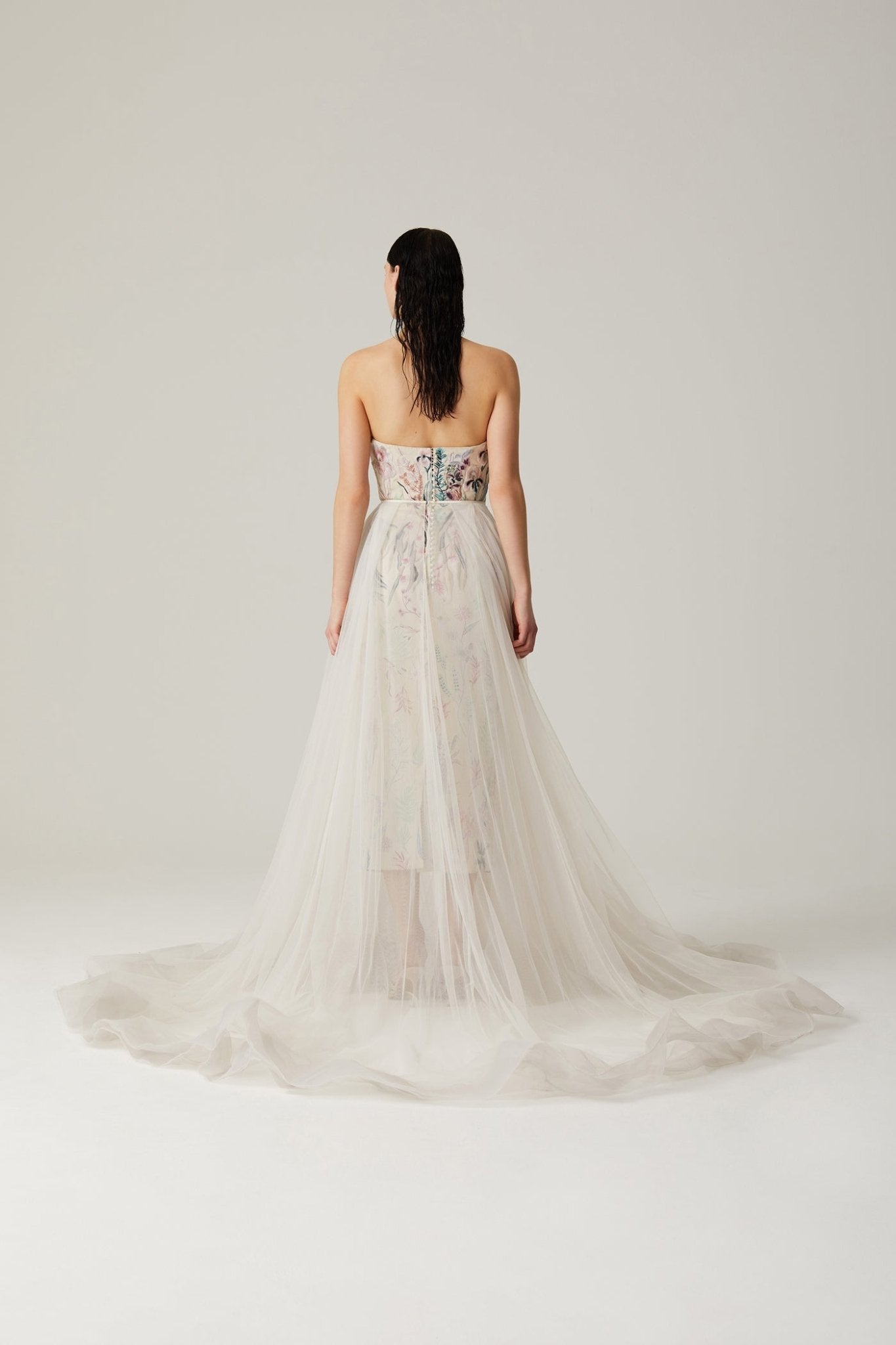 hermione - de - paula - Archive Open Panel Overskirt with Crin Tape in Oyster Shell - botanical - couture