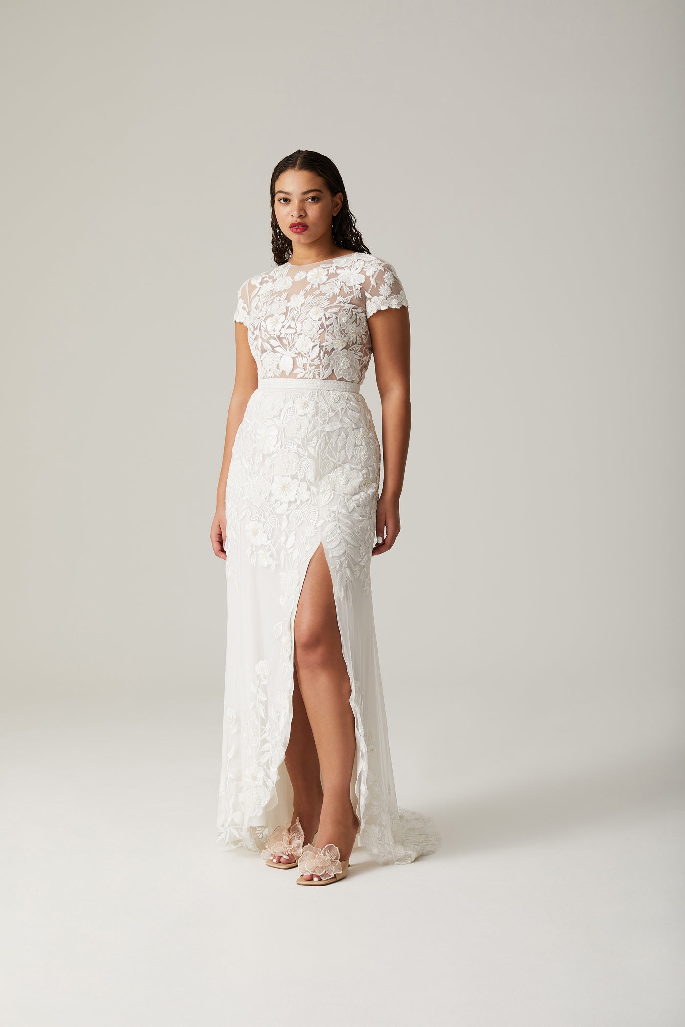 Wild Rose Garden Gown With Open Back Detail In Floral White | Hermione de Paula Bridal Boutique