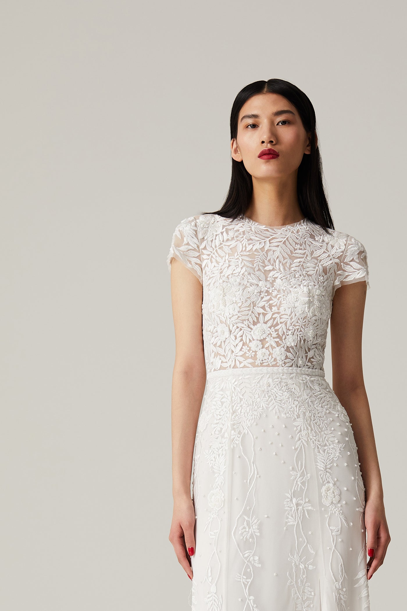 Wisteria Gown In Floral White With Back Button Detail | Hermione de Paula Bridal Boutique