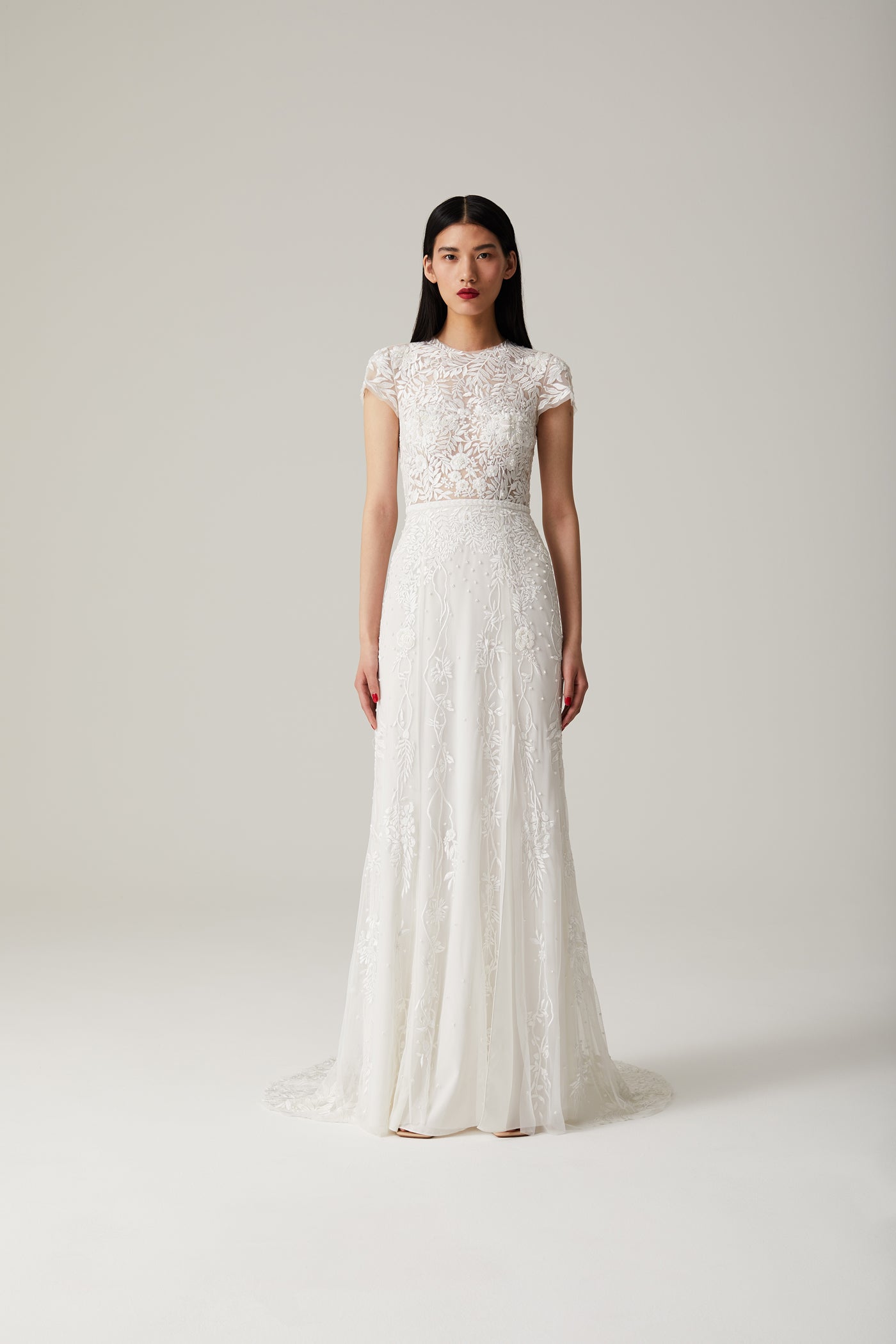 Wisteria Gown In Floral White With Back Button Detail | Hermione de Paula Bridal Boutique