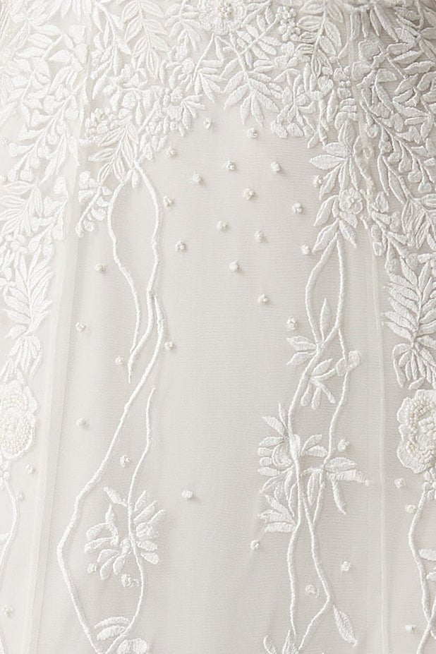hermione - de - paula - Wisteria Back Button Cap Sleeve SL Gown Floral White - botanical - couture